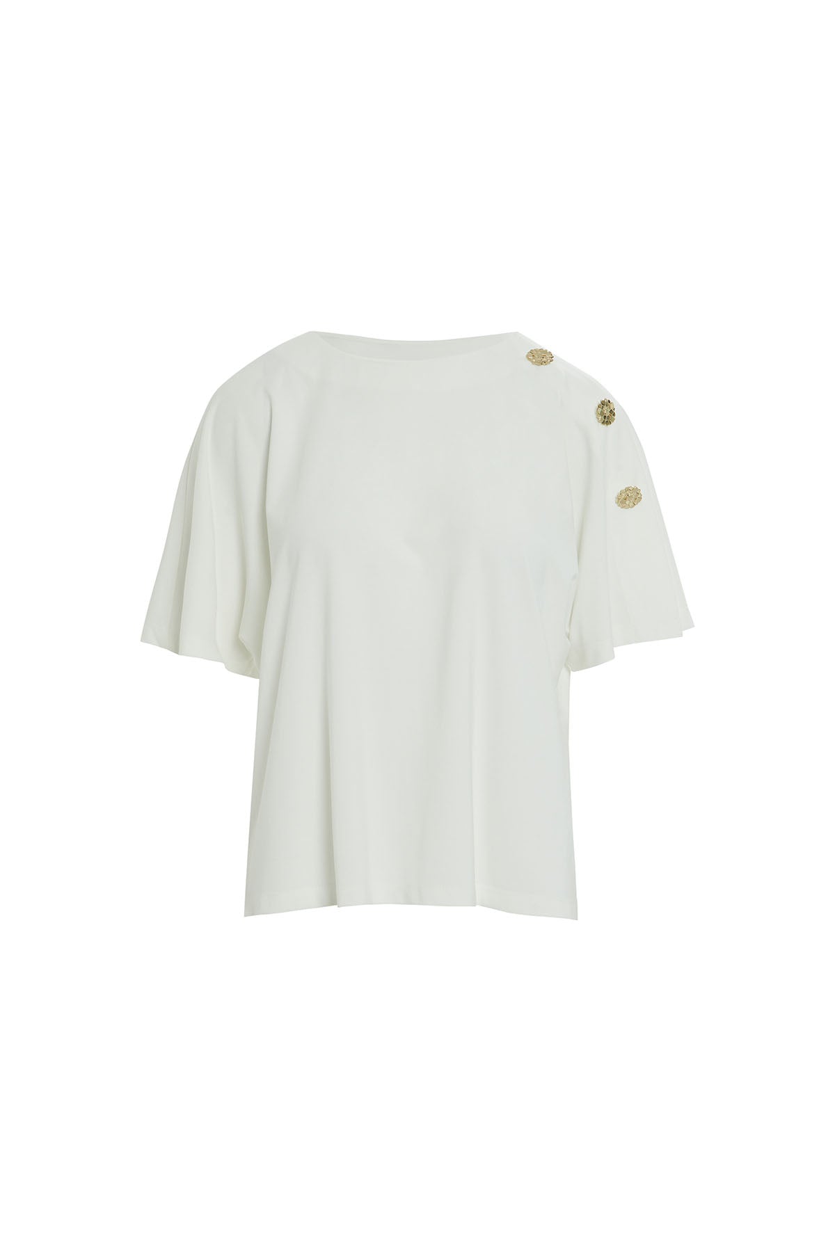 Ecru Blouse with Shoulder-Accessory Detail