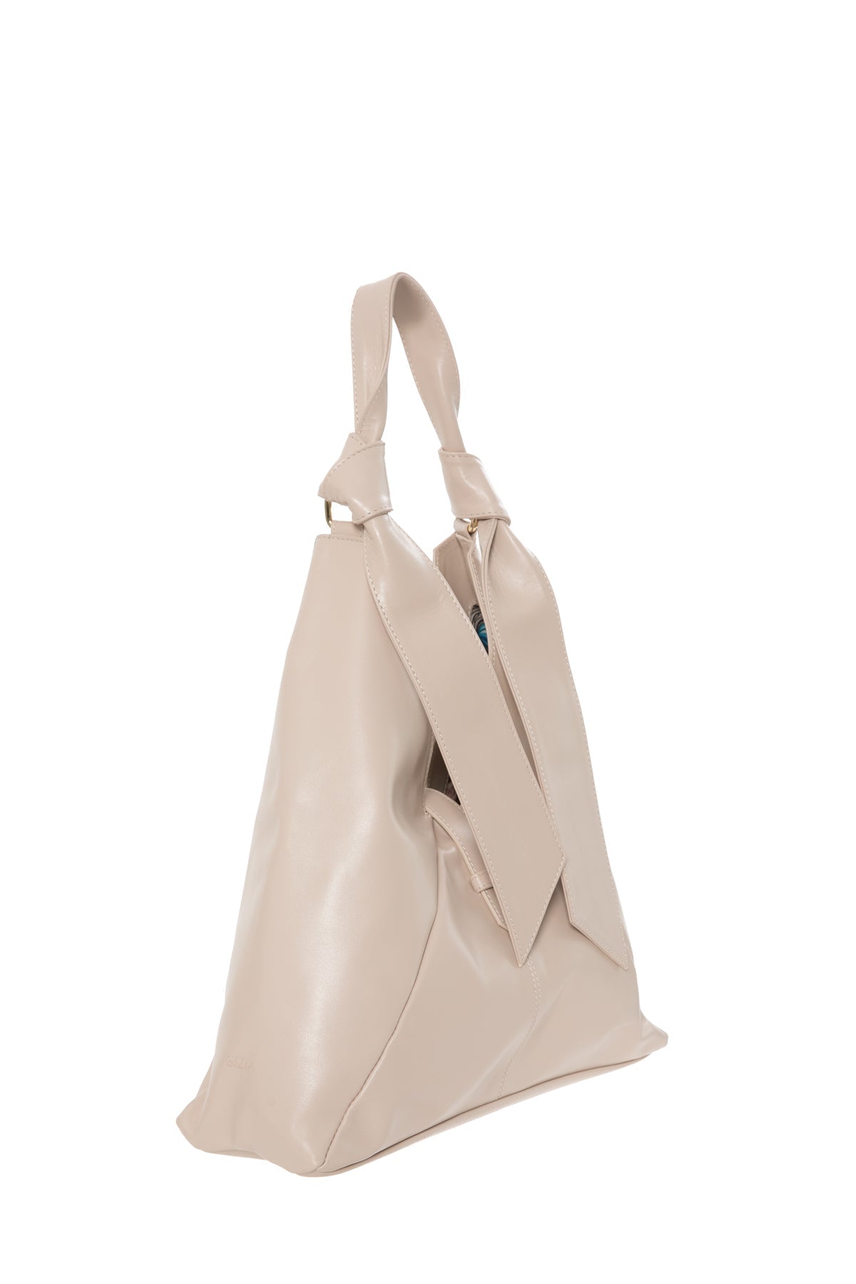 Leather Shoulder Bag With Tying Handle Detail
