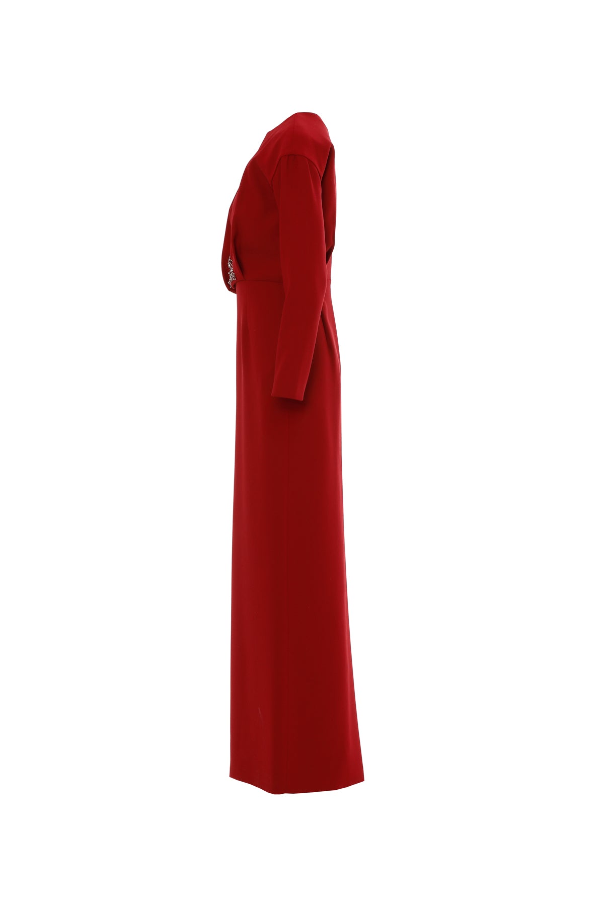 Red Long Dress with Balloon Sleeves