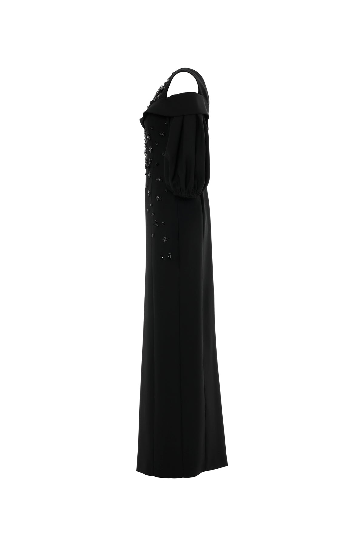 Black Long Dress with Balloon Sleeves