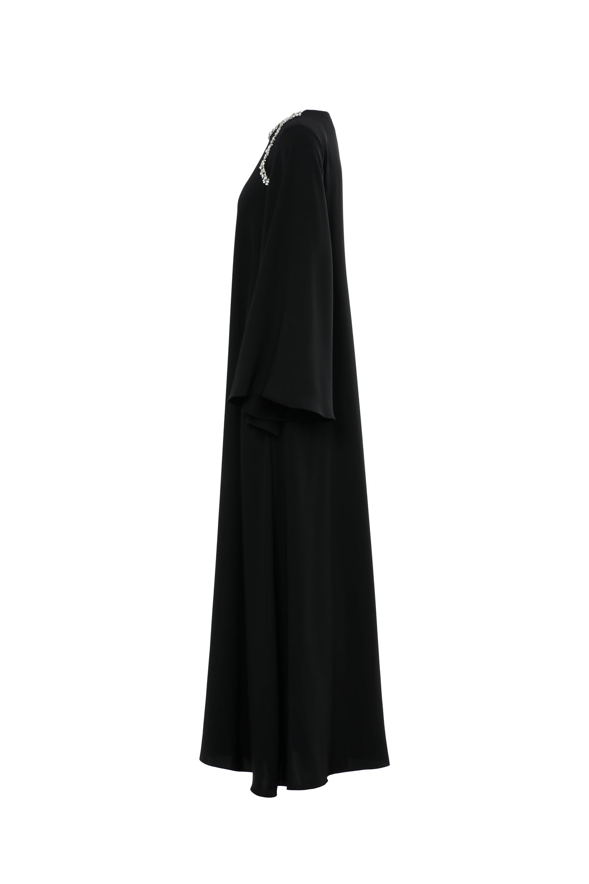 Black Embroidered Cut-Out Long Dress