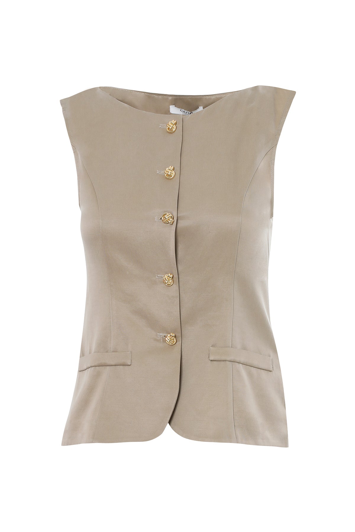 Beige Gold Button Blouse