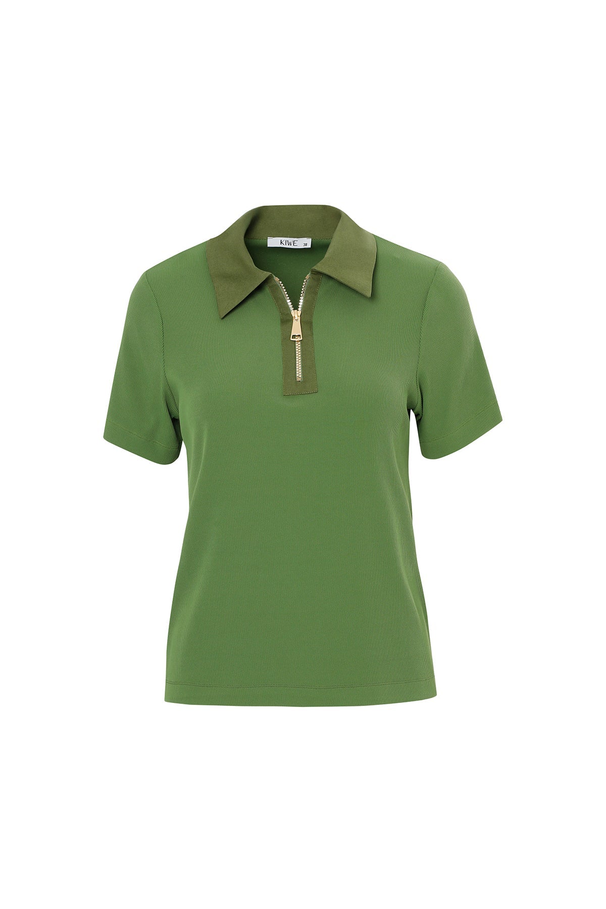 Half-Sleeve Blouse with Zipper Collar