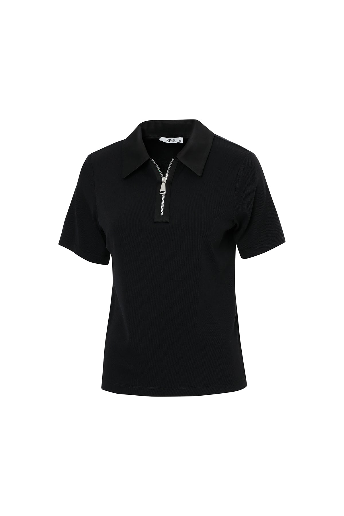 Half-Sleeve Blouse with Zipper Collar