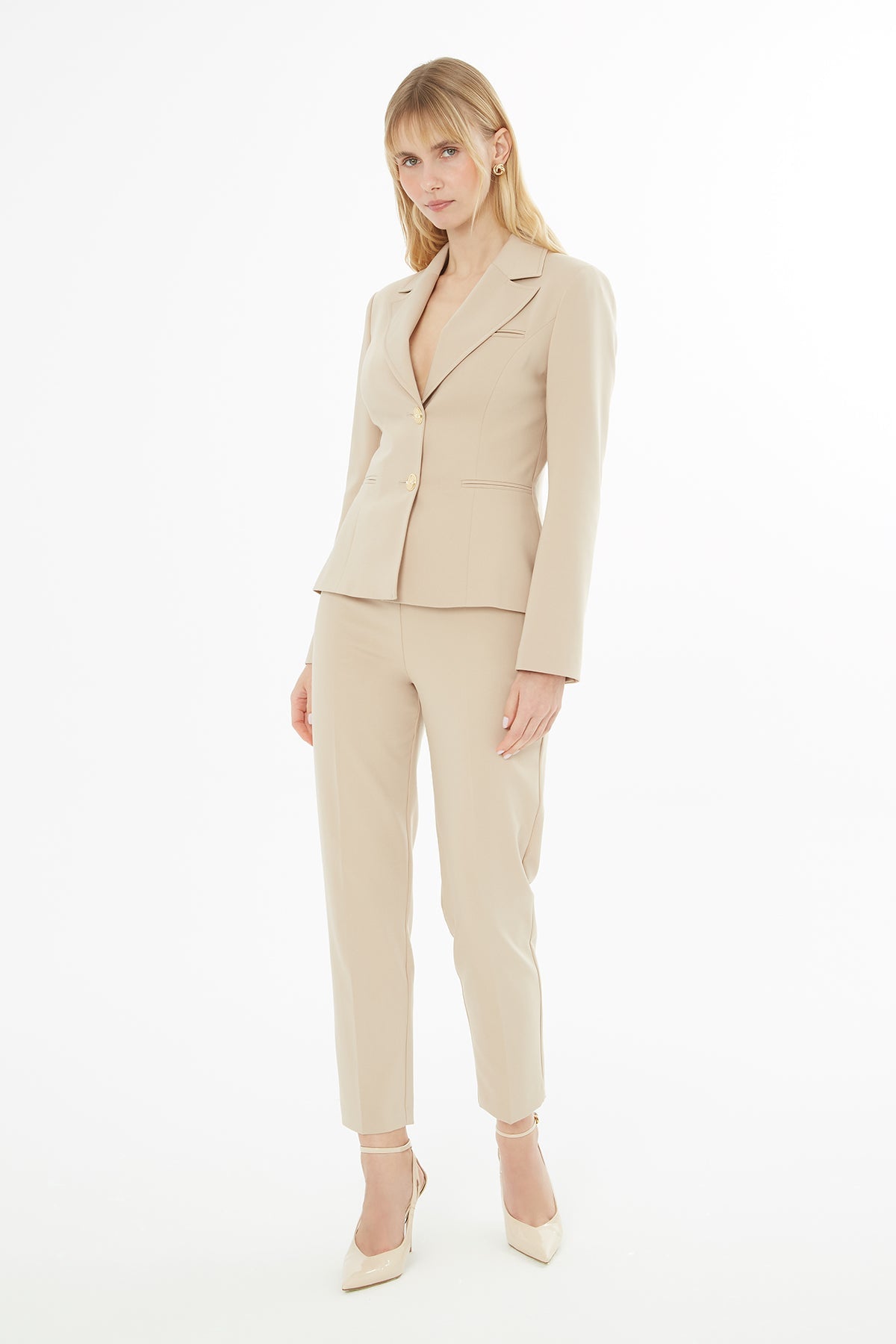Beige Suit with Ankle-Length Trousers