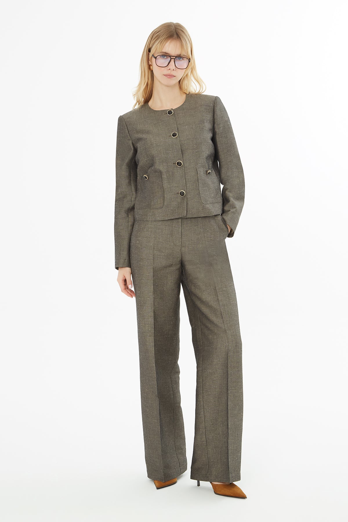 Gray Suit Jacket with Chain Collar