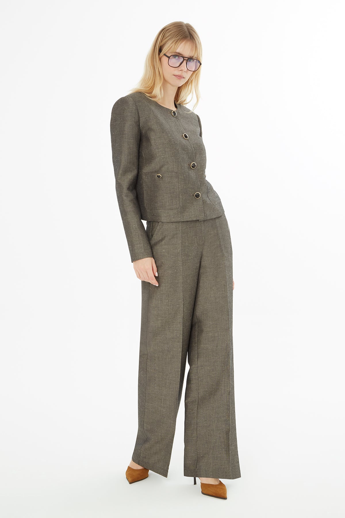 Gray Suit Jacket with Chain Collar