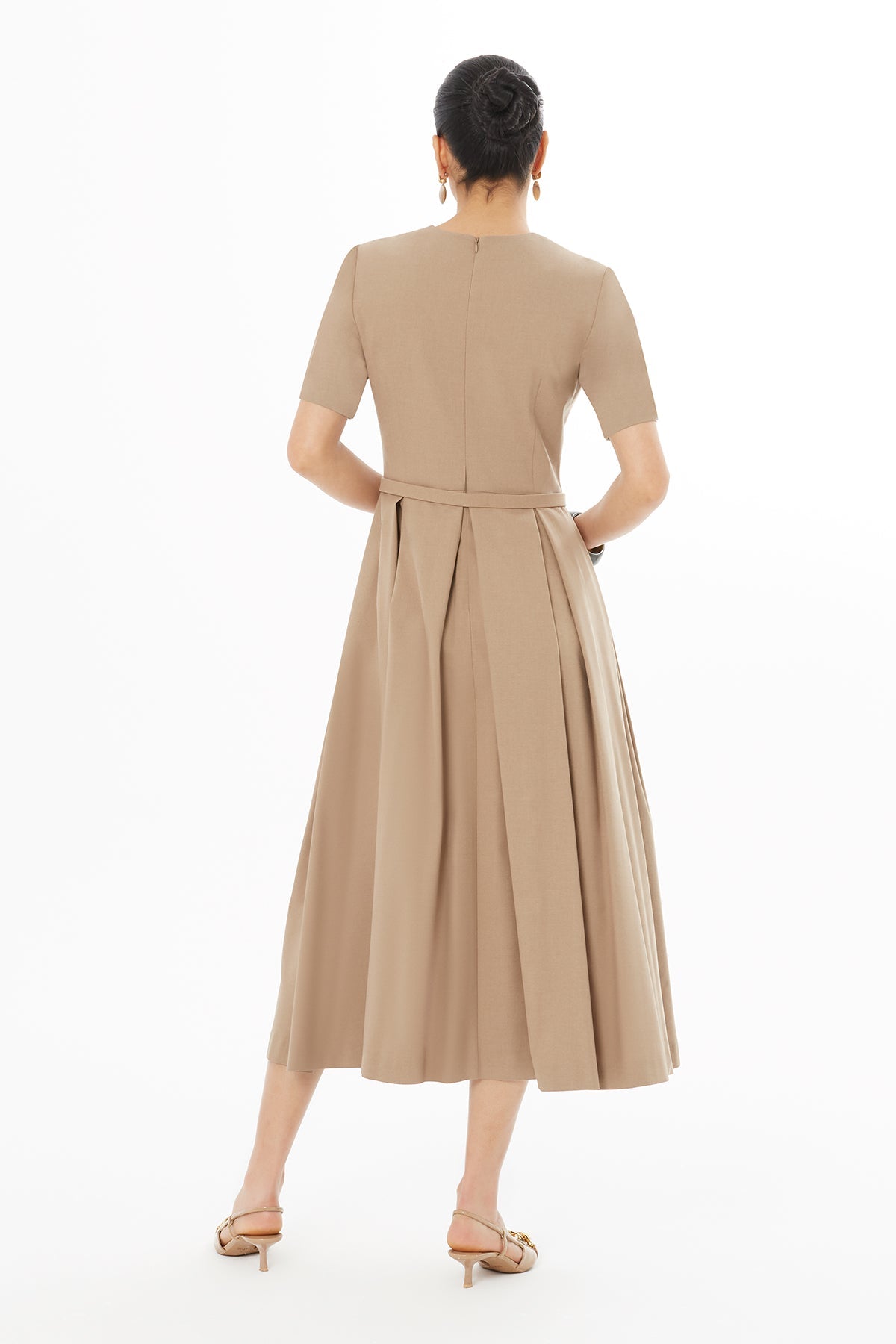 V-Neck Pleated Hem Long Dress