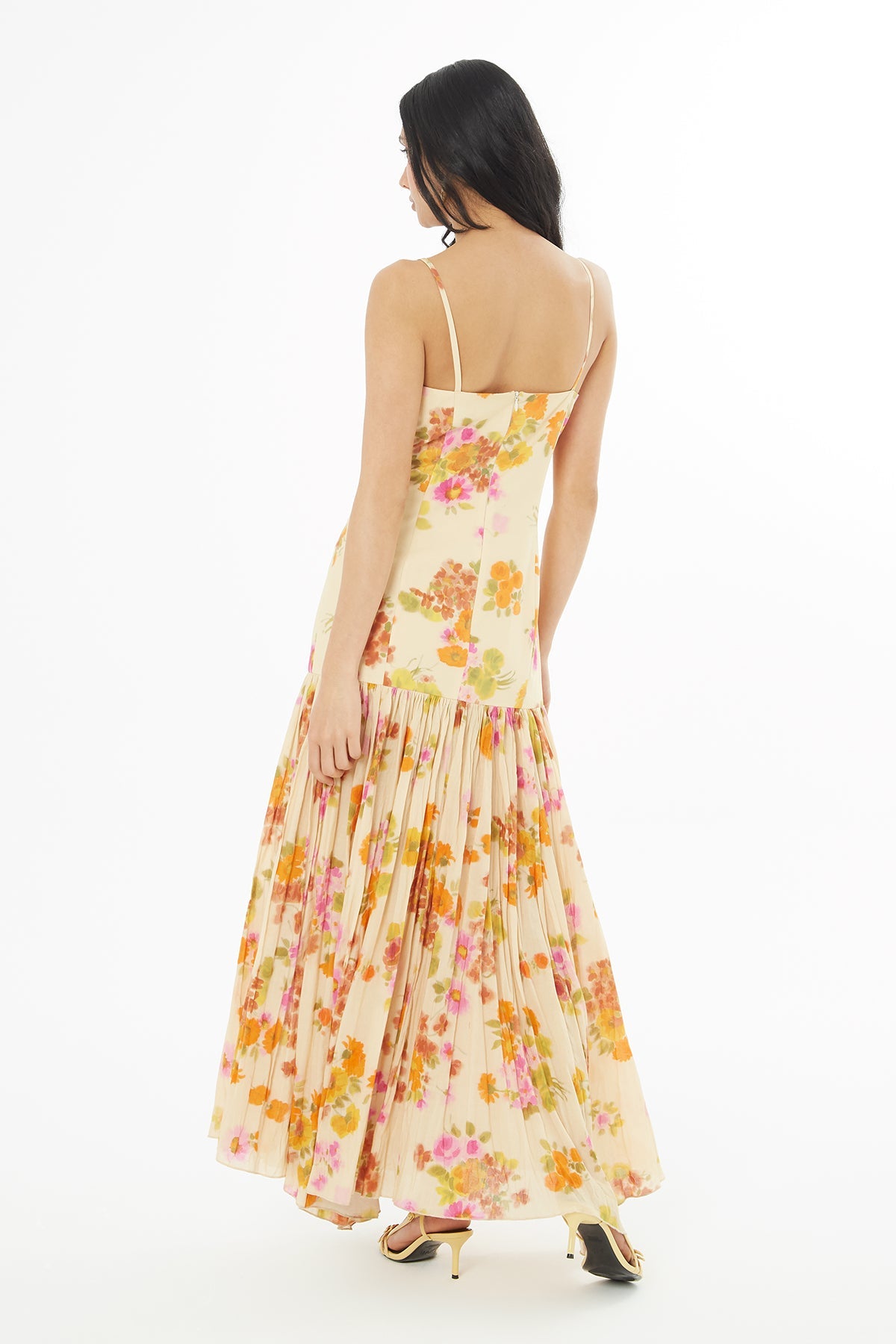 Printed Long Dress with Pleated Skirt