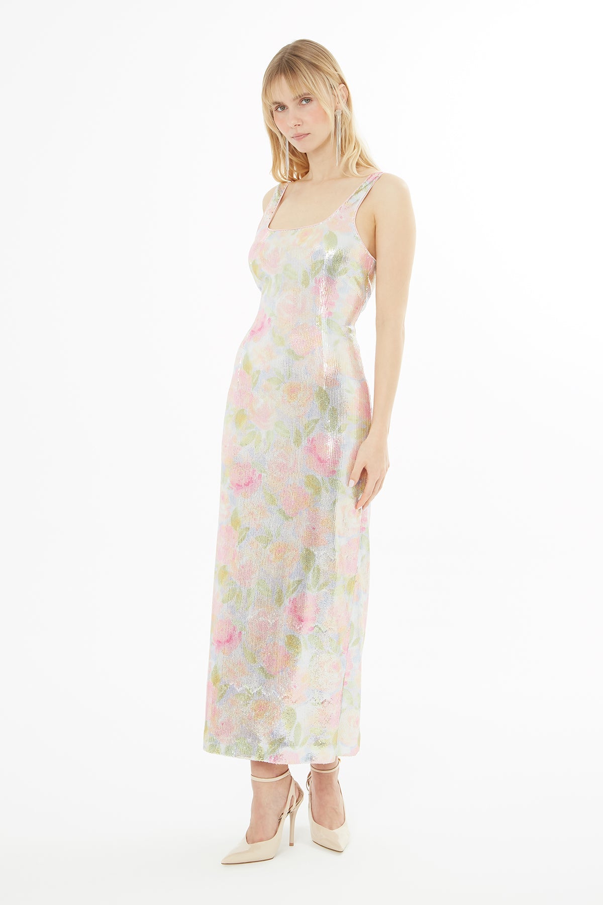 Strappy Sequin Midi Dress