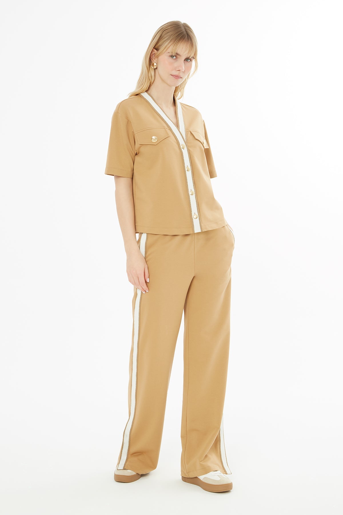 Brown Button-Detail Tracksuit