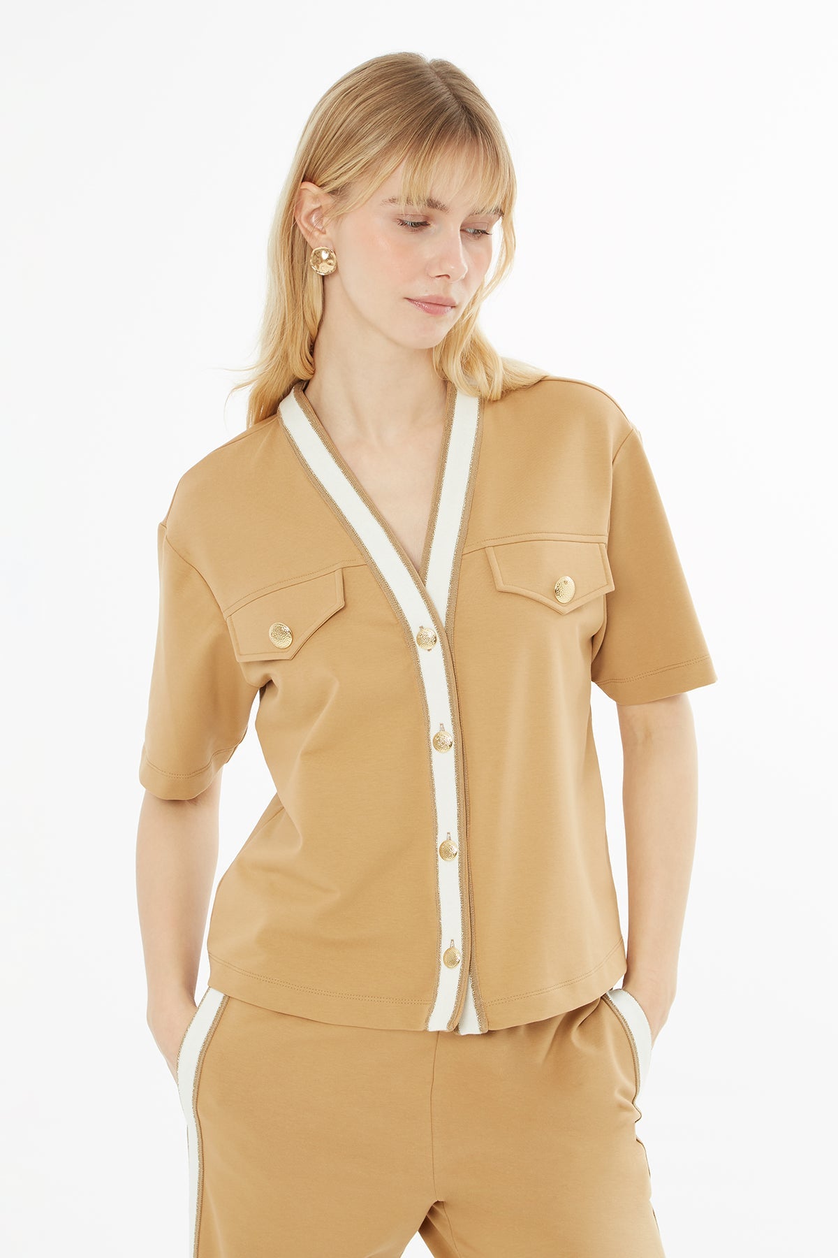 Brown Button-Detail Tracksuit
