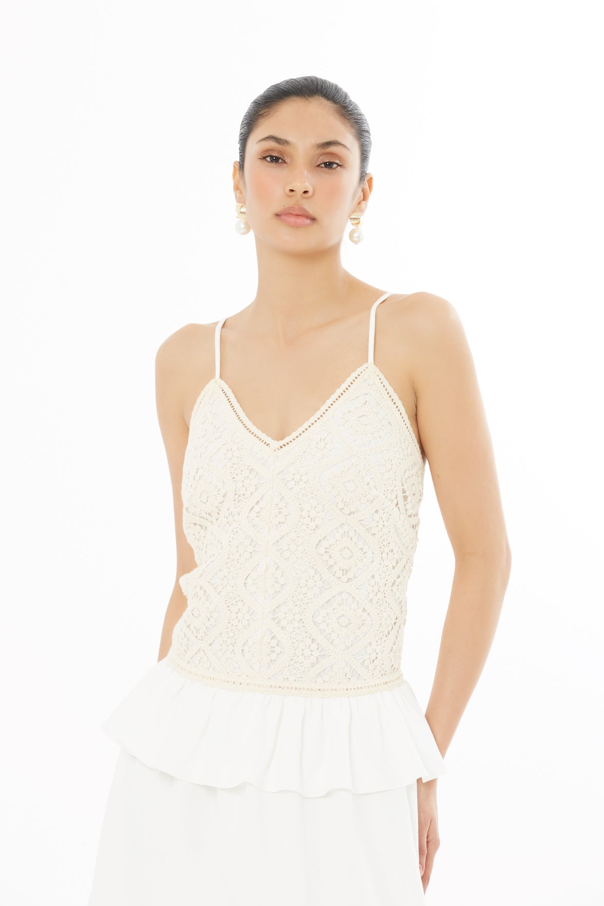 Ecru Strappy Pleated Long Dress