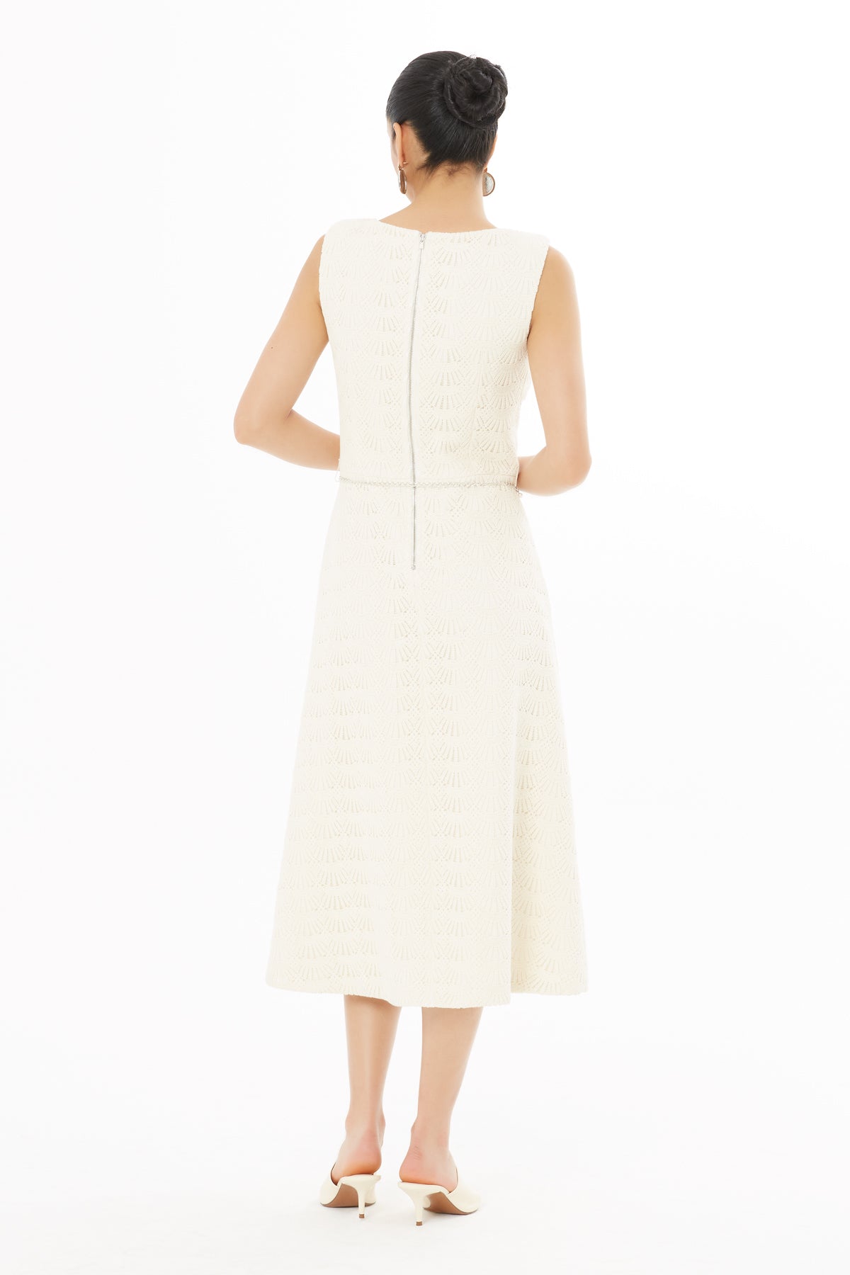 Ecru Midi Dress with Chain Belt