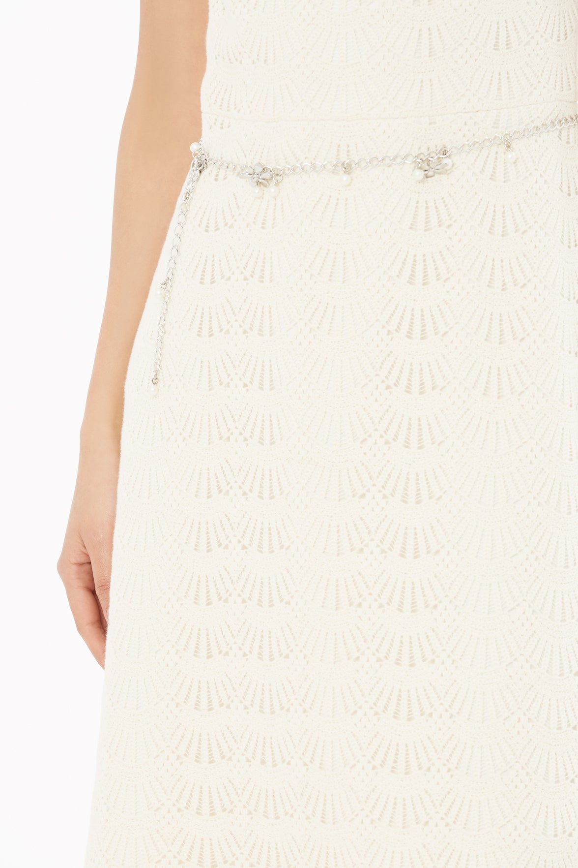 Ecru Midi Dress with Chain Belt