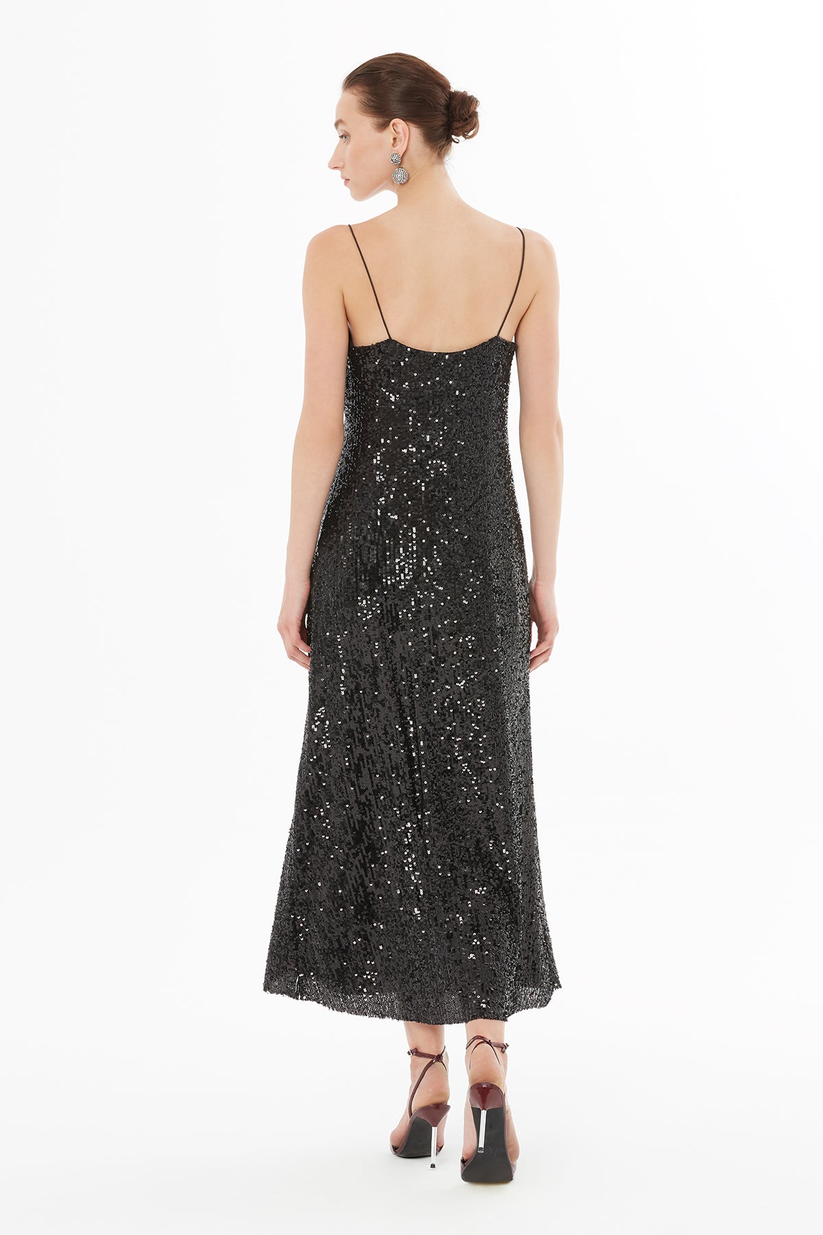 Spaghetti Strap V-Neck Satin Dress N