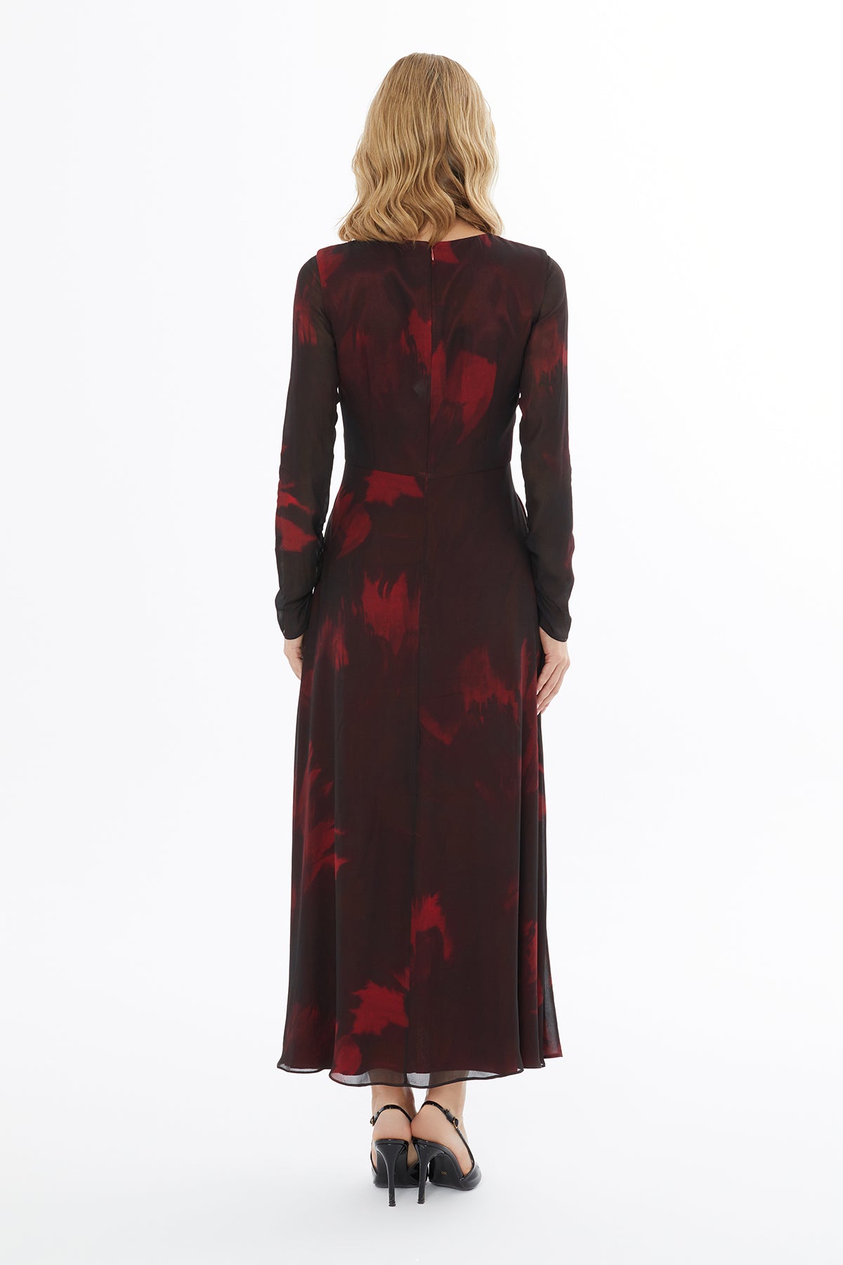 Ruffled Dress with Crew Neck and Shoulder Zipper Closure N