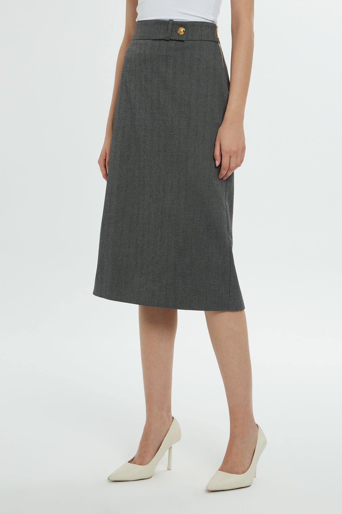 Zippered Midi Grey Pencil Skirt