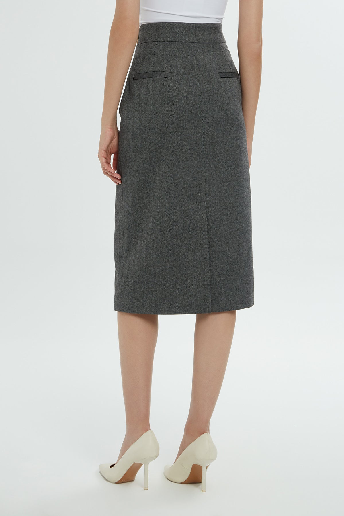 Zippered Midi Grey Pencil Skirt