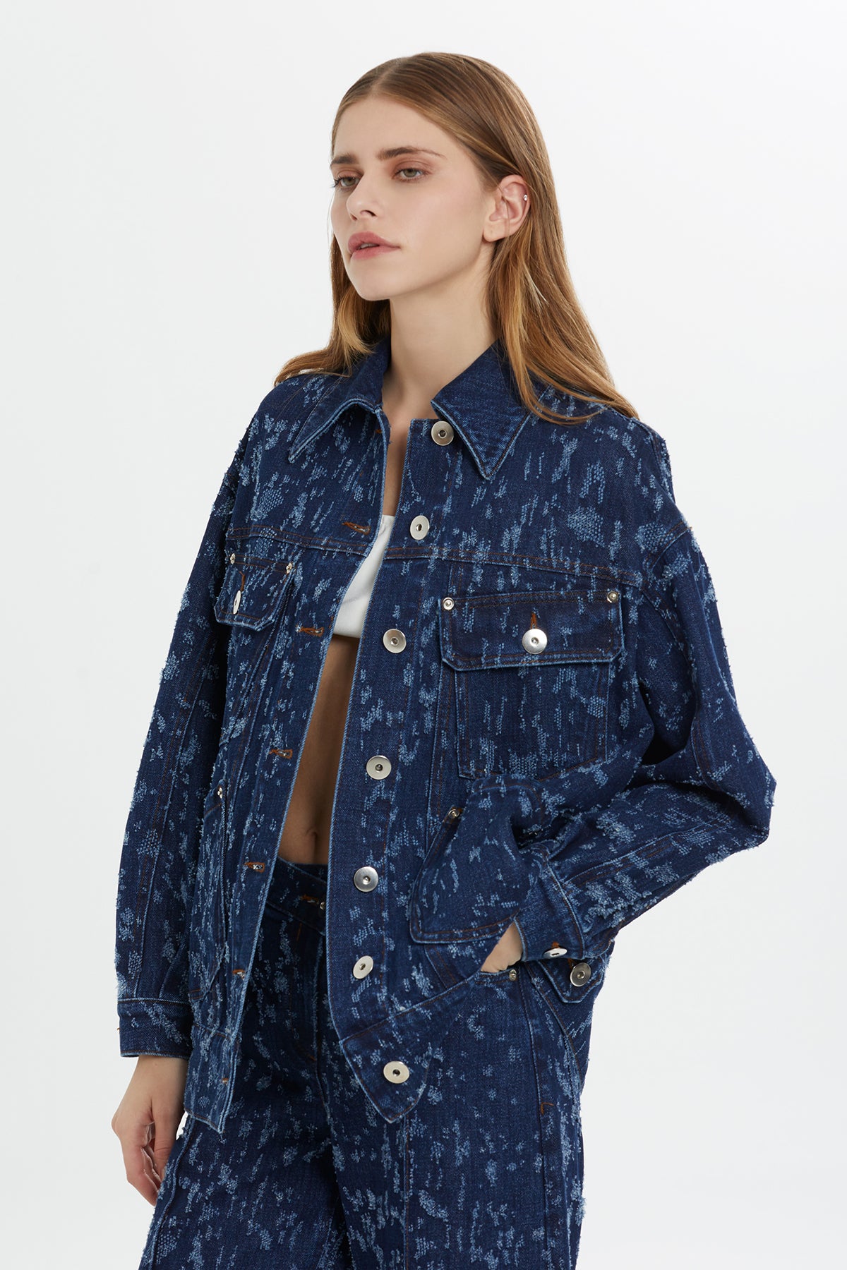 Patterned Navy Jean Jacket N