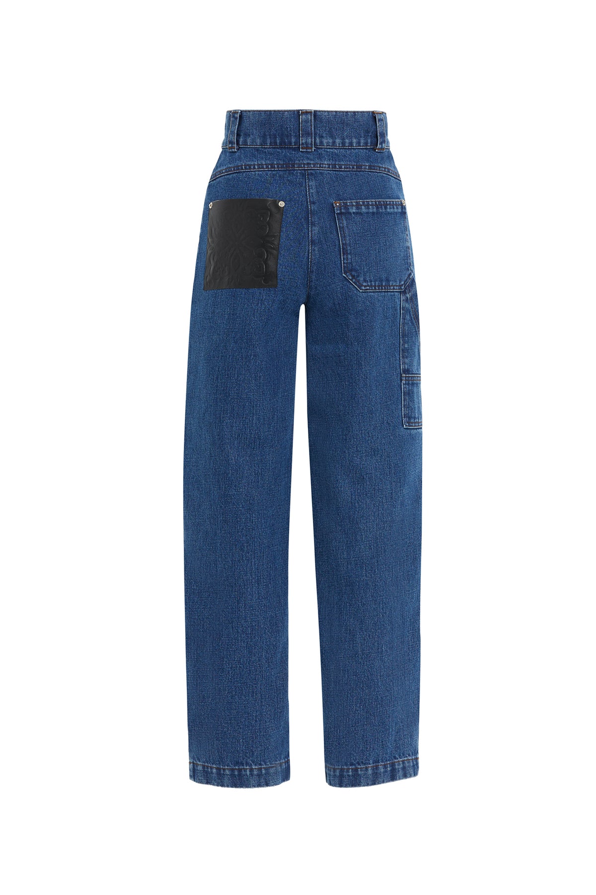 Back Leather Print Pocket Front Stitch Detail Jean Pants N