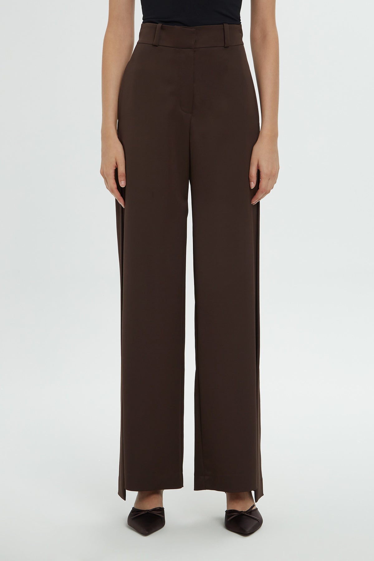 Asymmetrical Closed Cuff Brown Tailored Pants N