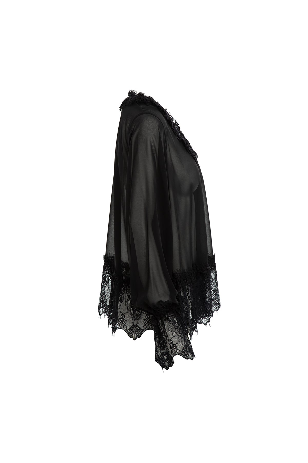 Lace Detail Chiffon Black Blouse N