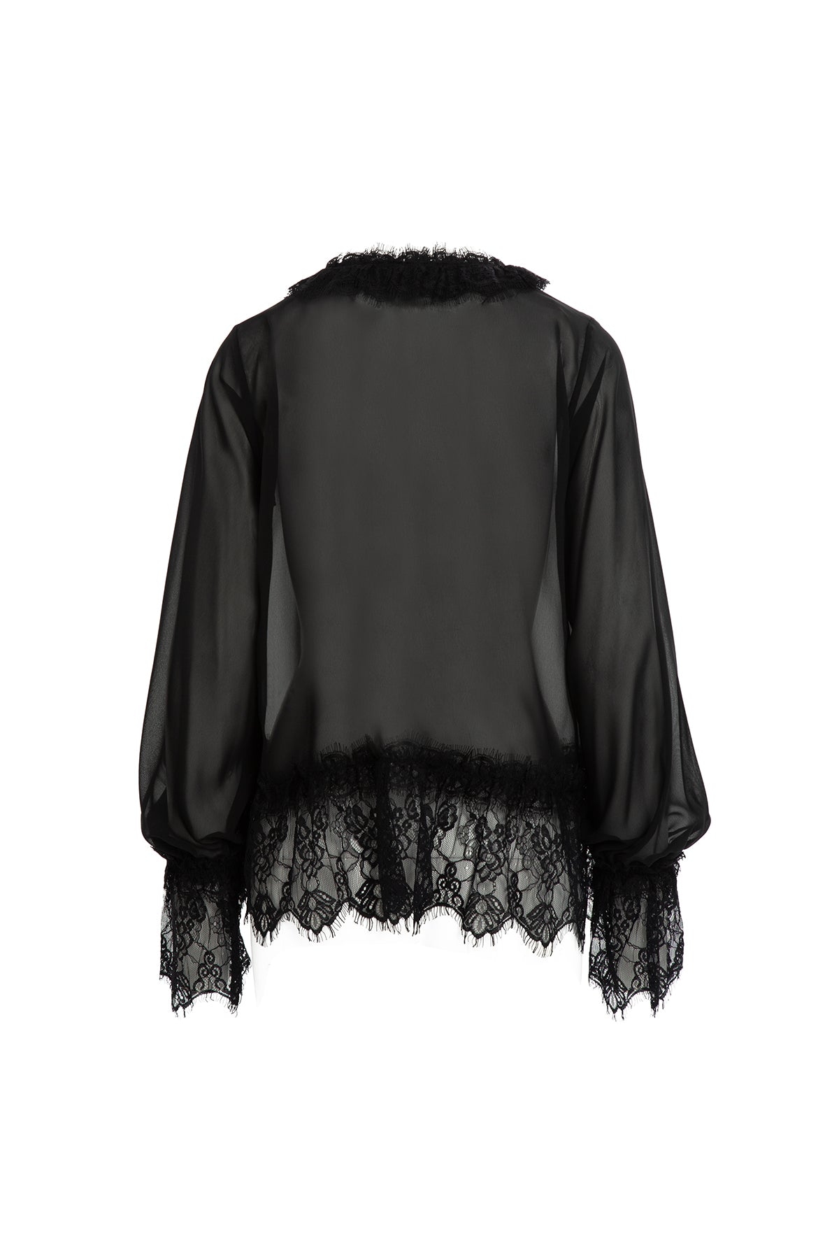 Lace Detail Chiffon Black Blouse N
