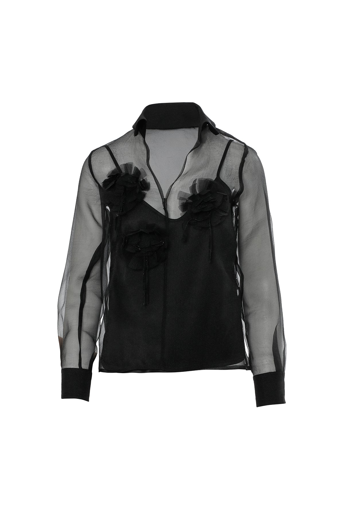 Self-Lined Black Chiffon Shirt
