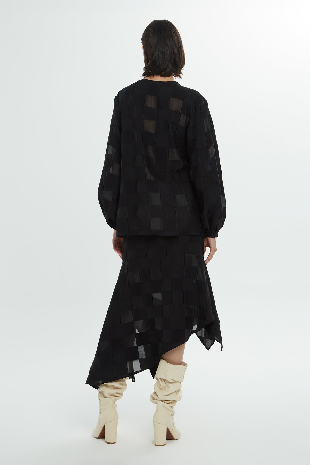 Black Long Sleeve Blouse with Cuff and Accessory Details N