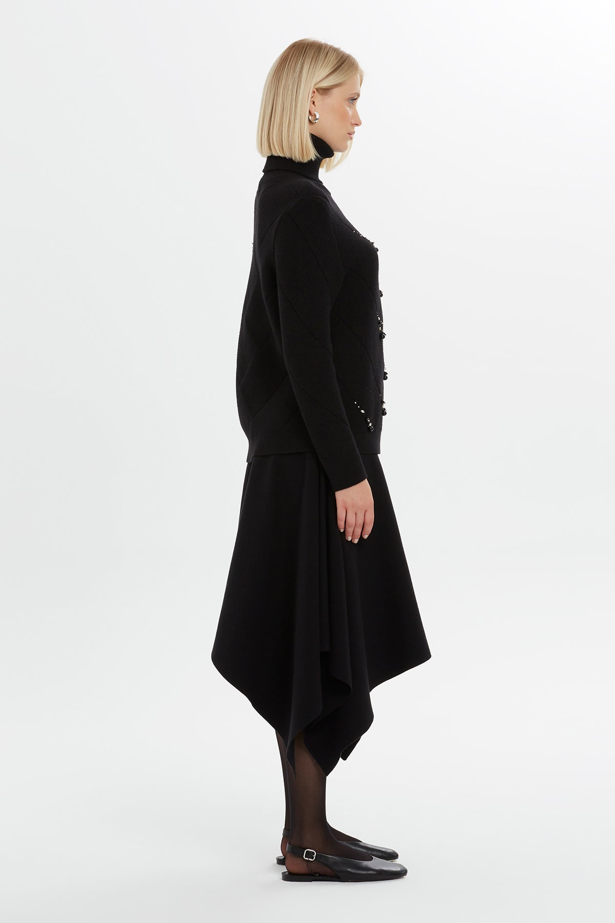 Beaded Embellished Turtleneck Black Knit Jumper N