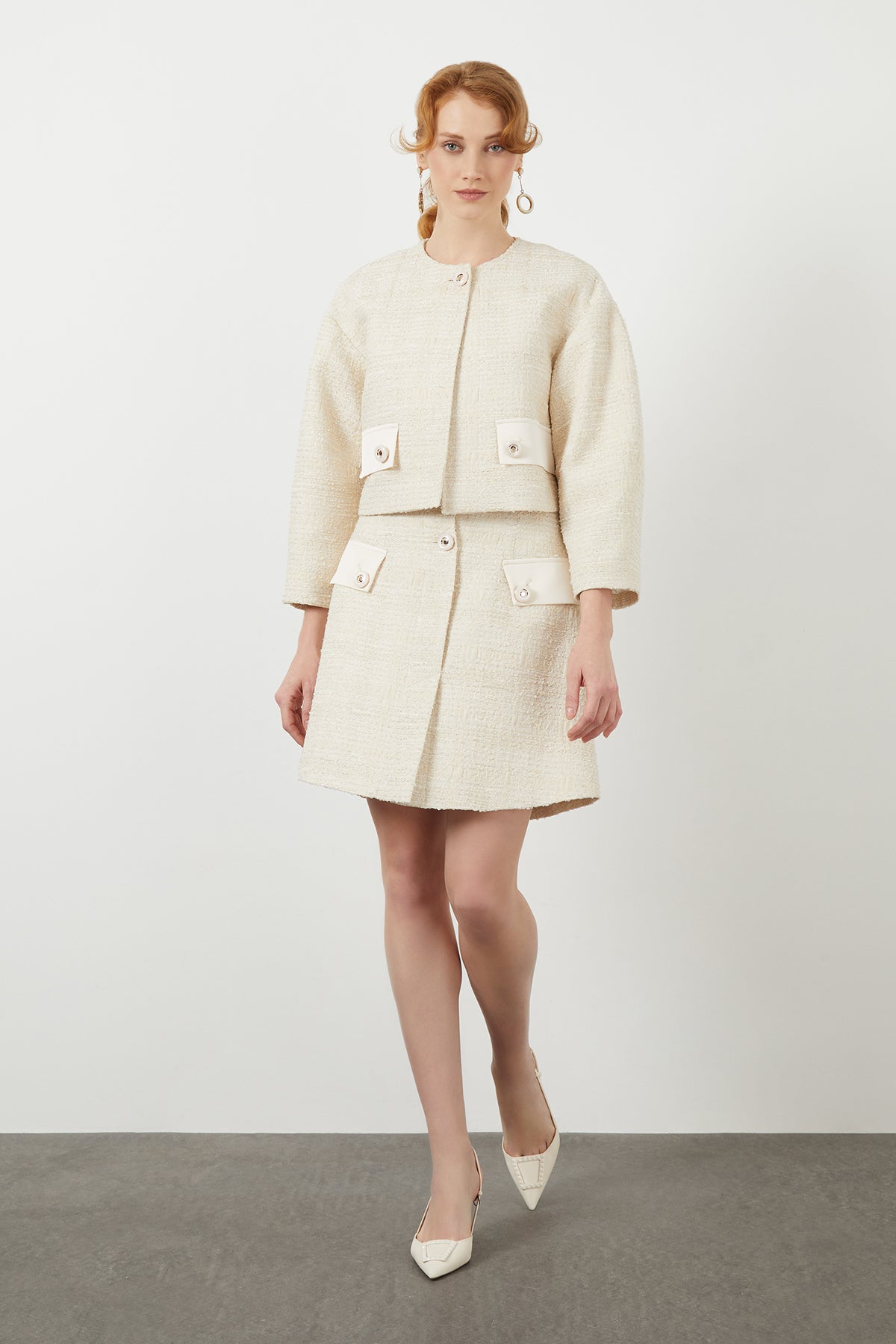 Button Detail Off-White Short Jacket N