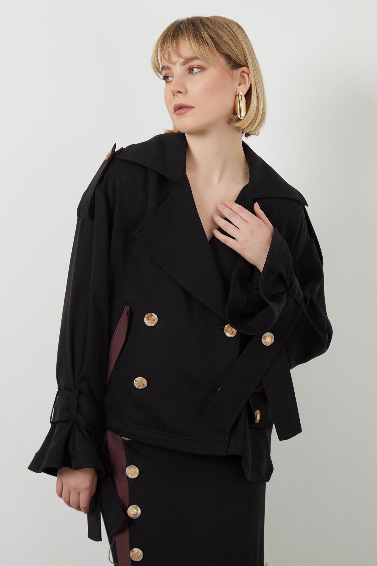 Tie-Sleeve Detail Black Jacket Black N