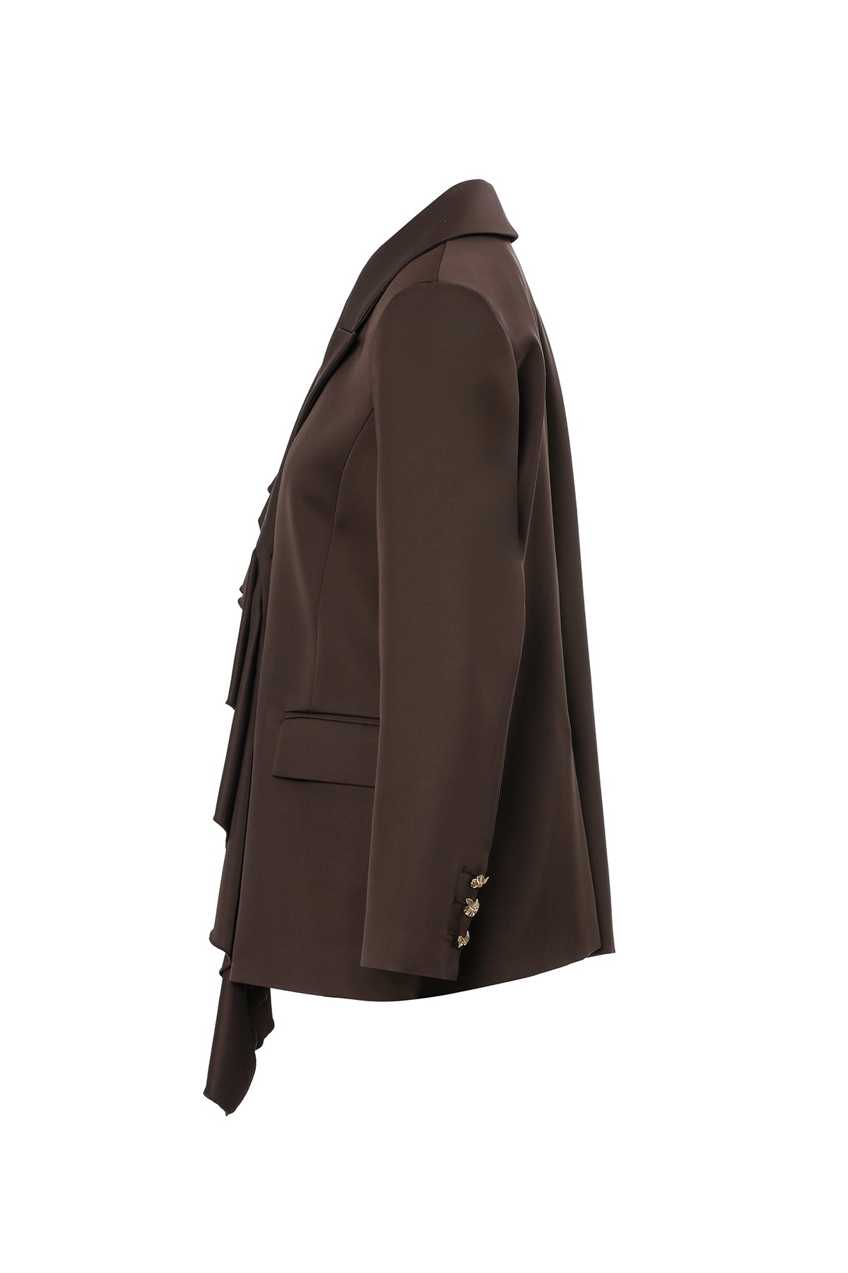 Shirt Collar Ruffle Detailed Brown Classic Jacket N
