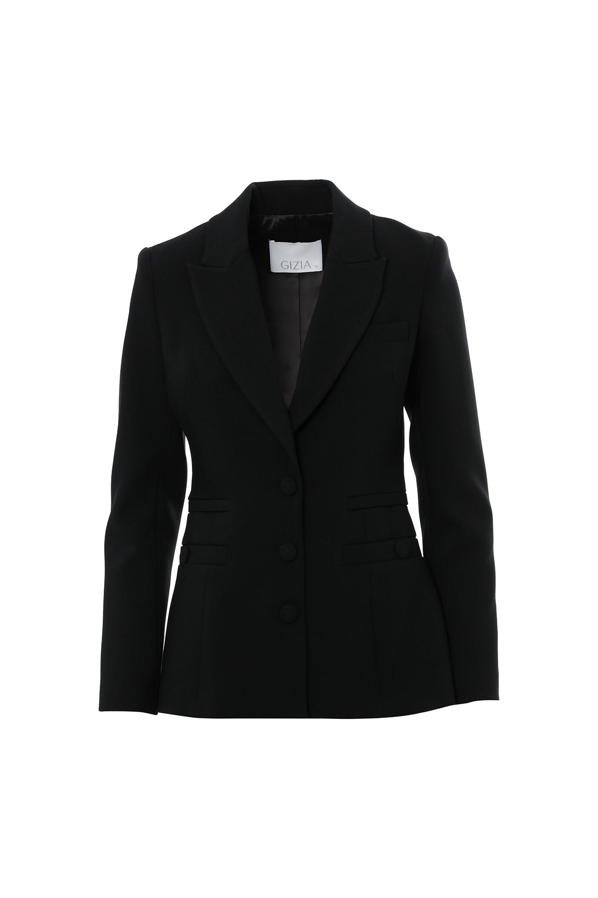 Snap Detail Shoulder Pad Pleated Pocket Lined Black Jacket N