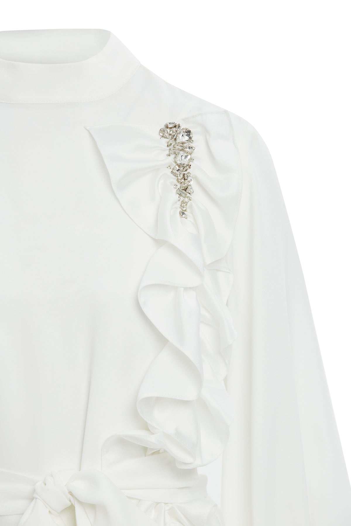 Gathered Detail Beaded Long Unlined Ecru Dress N
