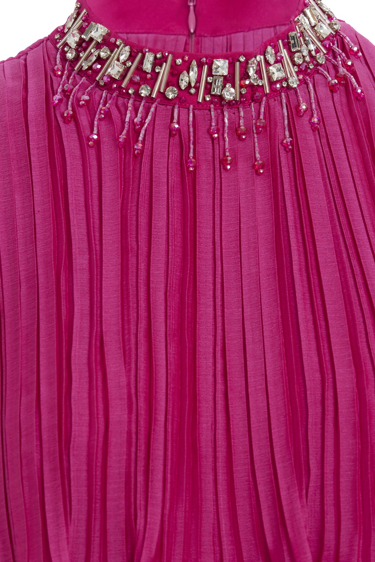 Embroidered Collar Pleated Maxi Light Violet Dress N