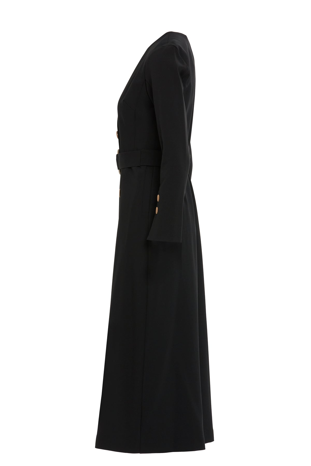Detachable Buckle Belted Midi Black Dress N