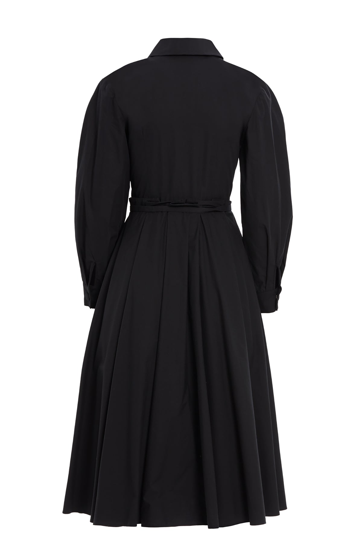 Shirt Collar Zippered Black Midi Dress N