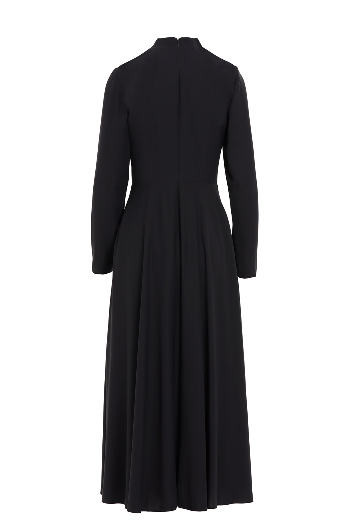 Buckle Detail Mock Neck Long Sleeve Black Midi Dress N