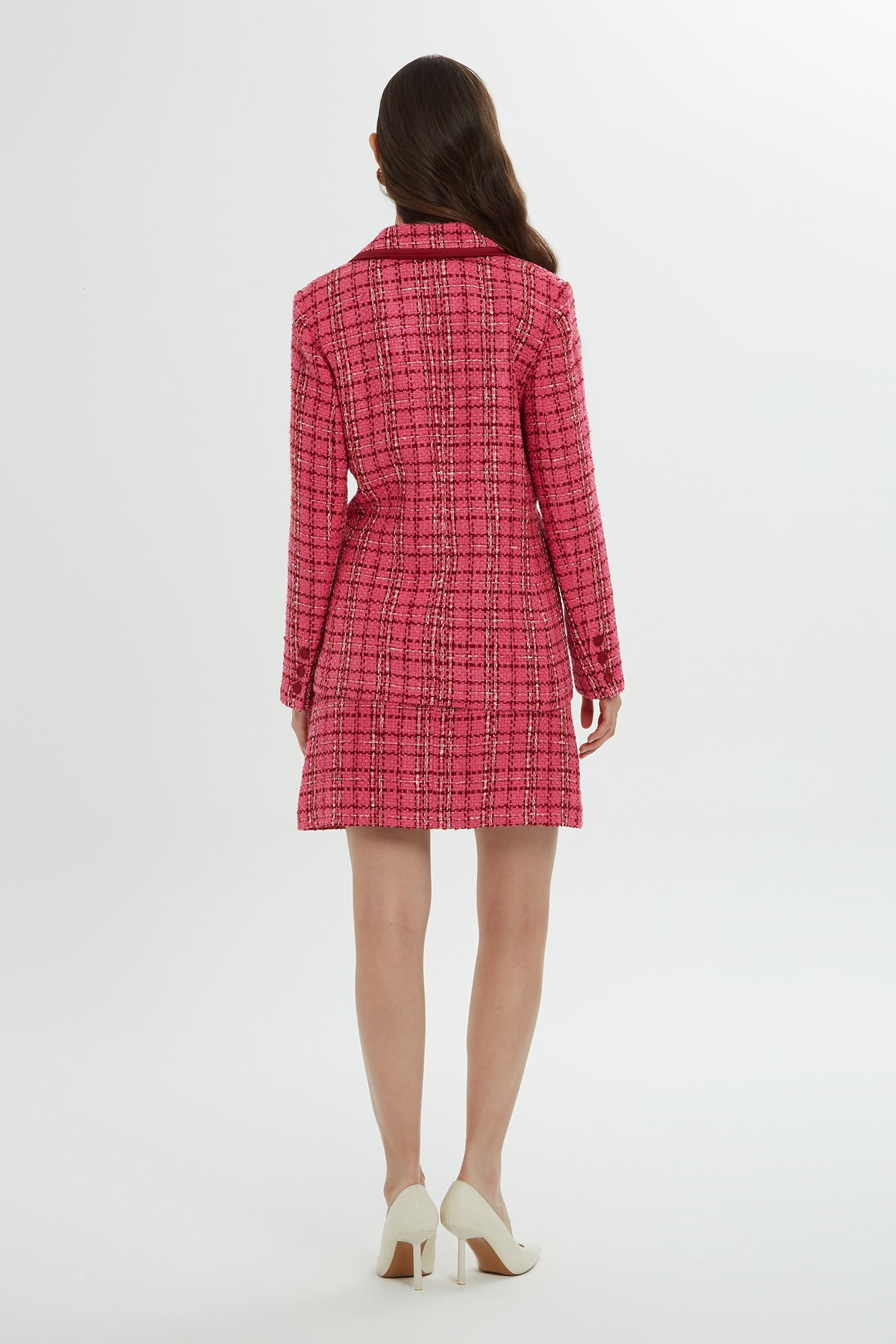 Pink Plaid Jacket and Skirt Set N