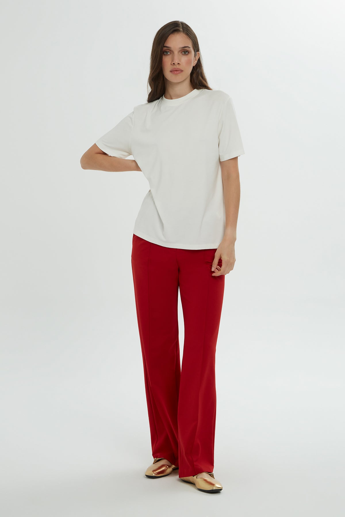 Ecru Short-Sleeved Basic T-Shirt