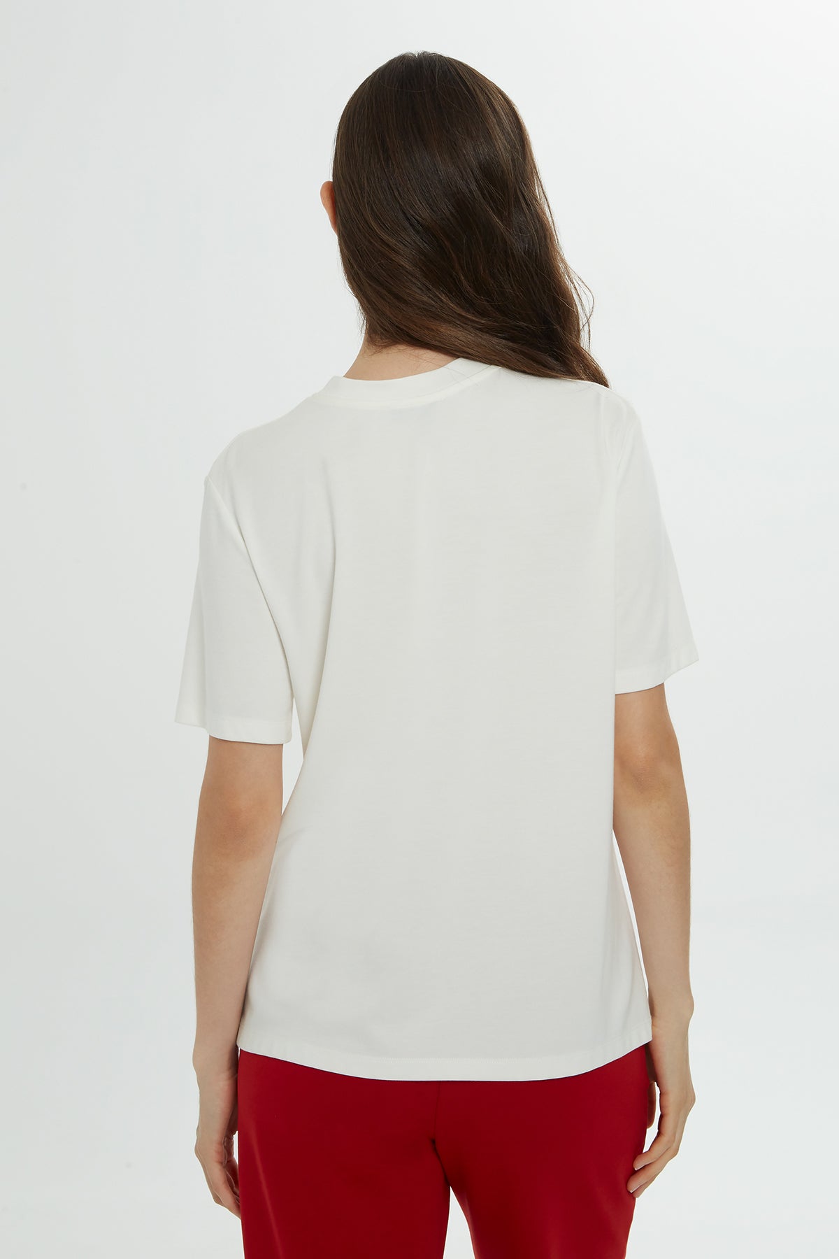 Ecru Short-Sleeved Basic T-Shirt