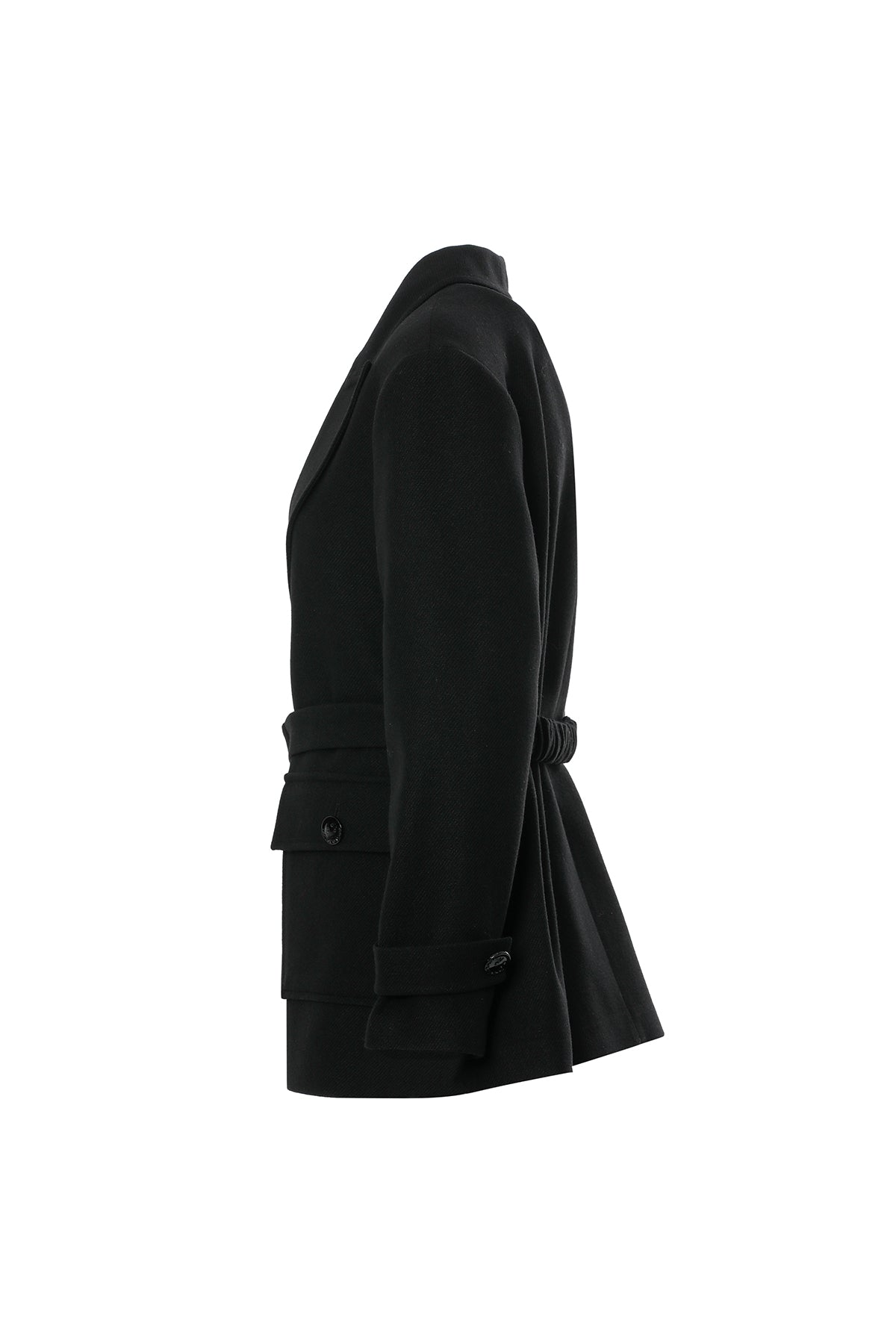 Double-Breasted Belted and Pocketed Black Jacket N