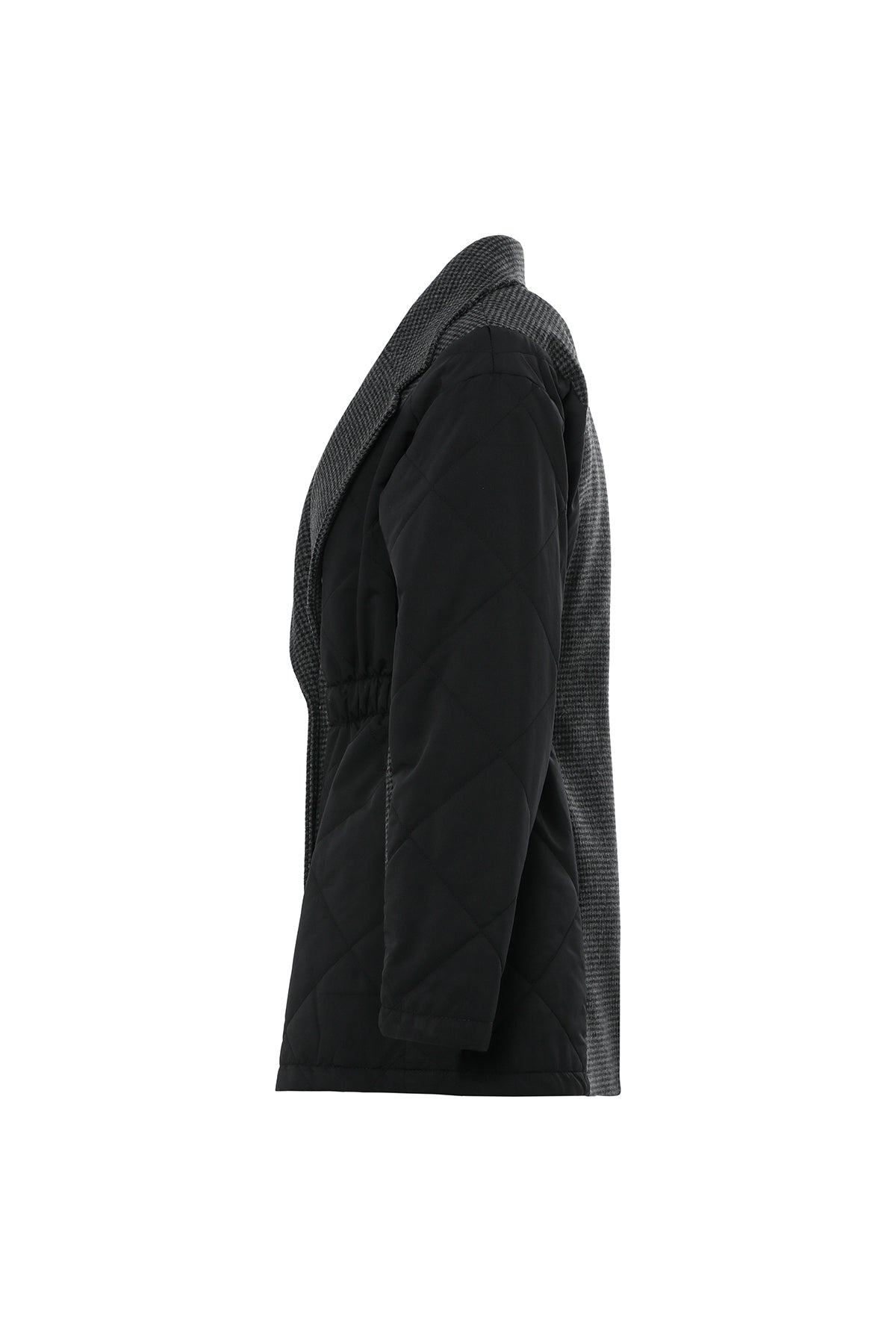 Waist Elastic Double-Breasted Zippered Quilted Grey Coat N