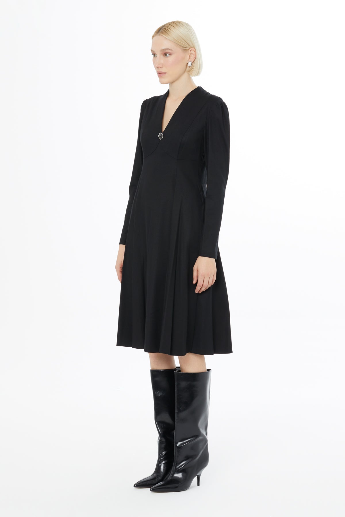 Black V-Neck Midi Dress