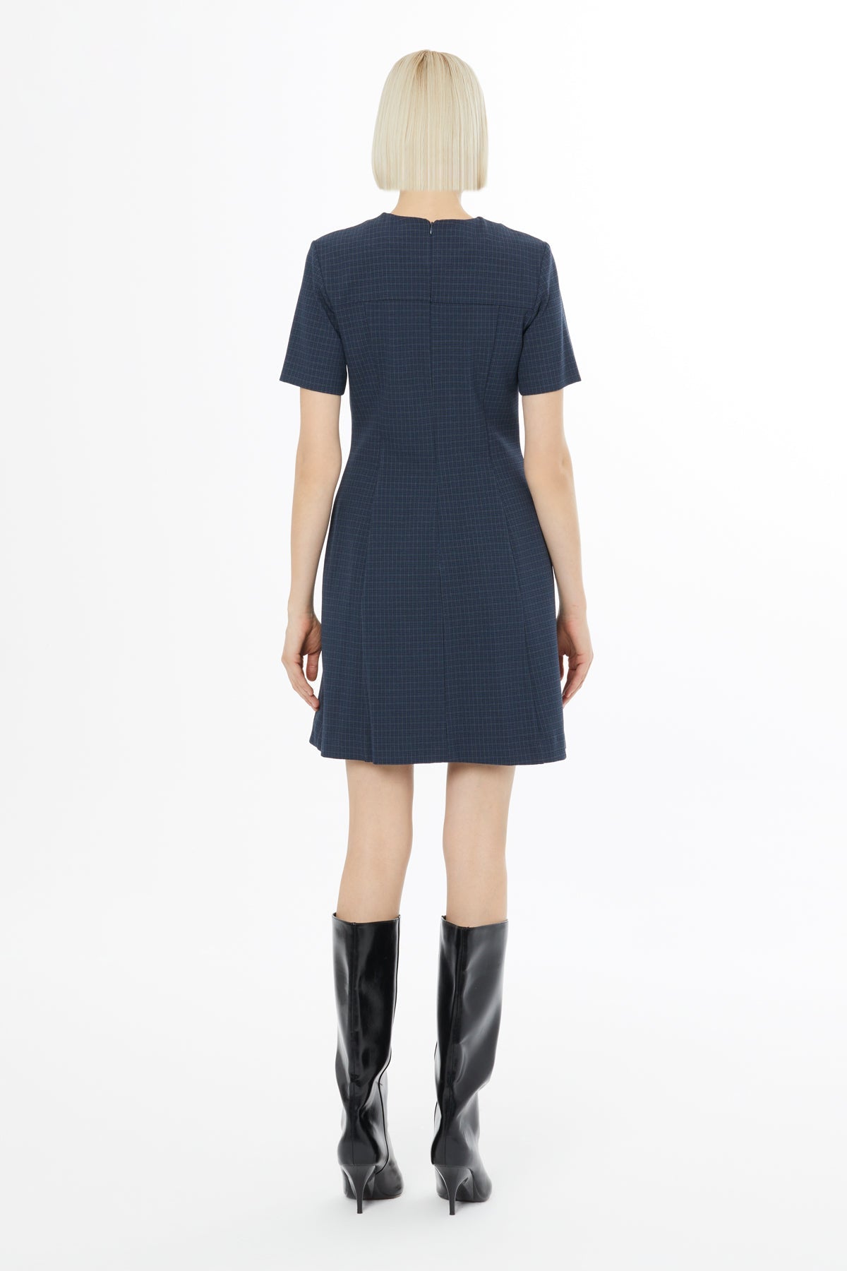 Navy Blue Short-Sleeve Mini Dress