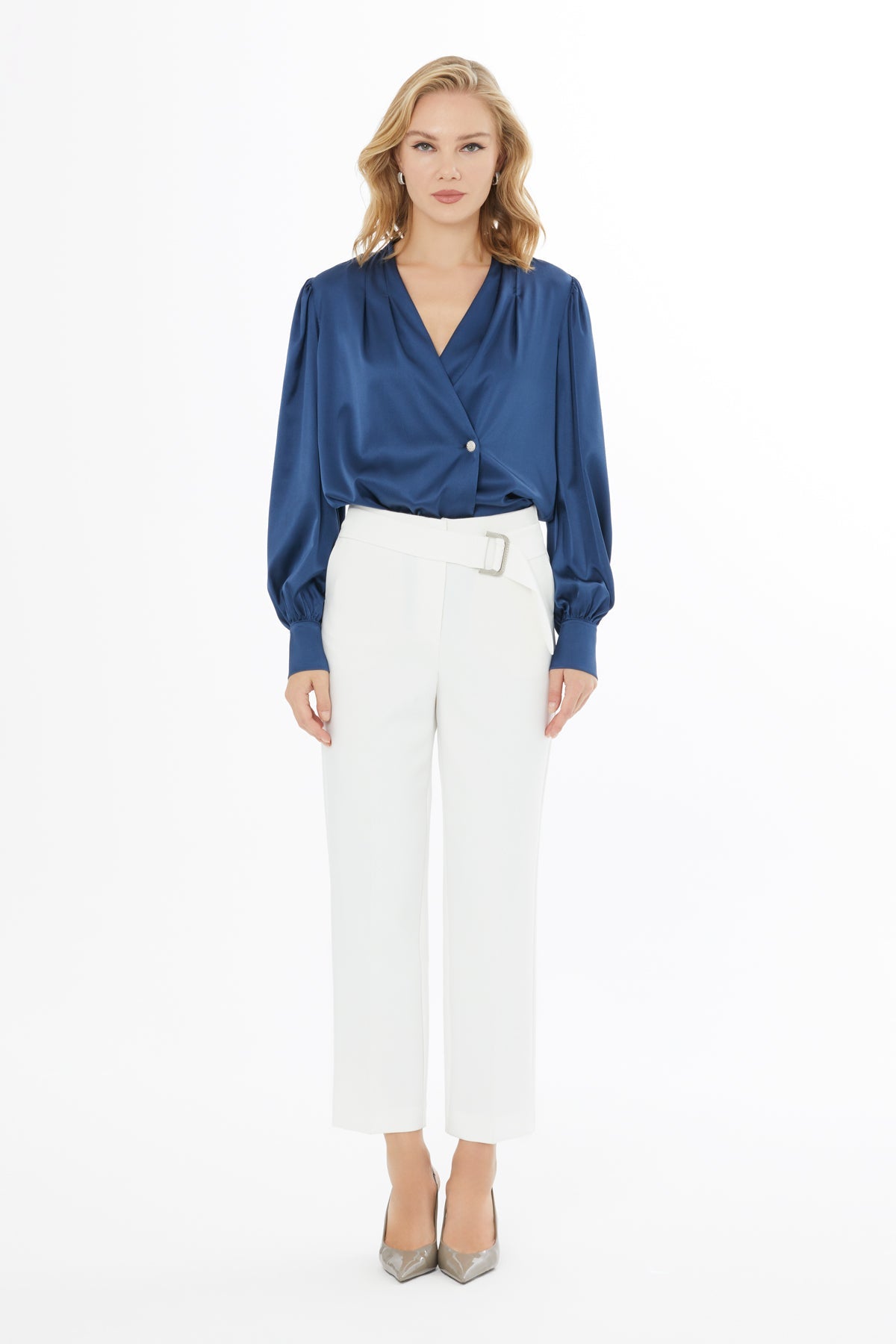Ecru High-Waist Pants