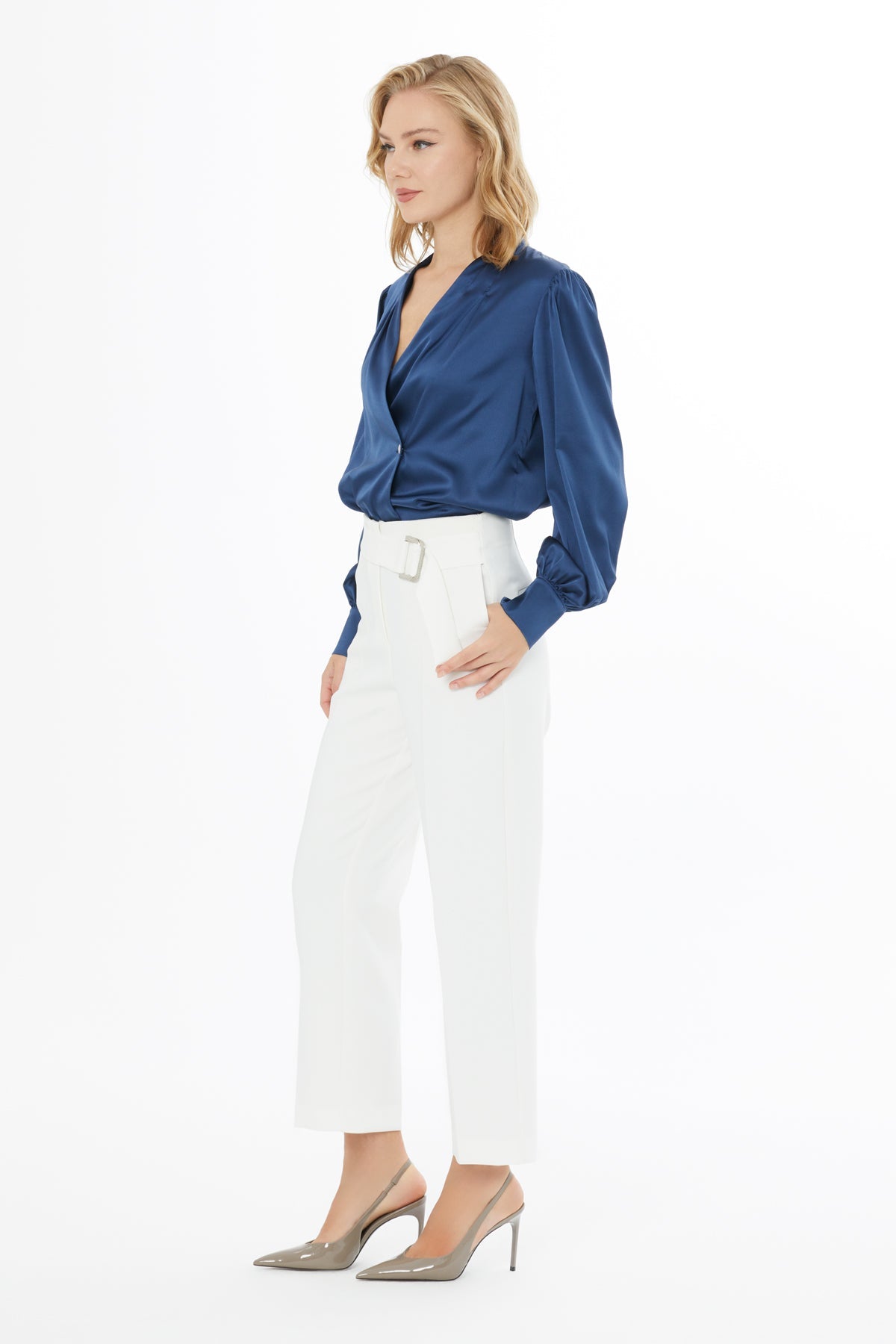 Ecru High-Waist Pants