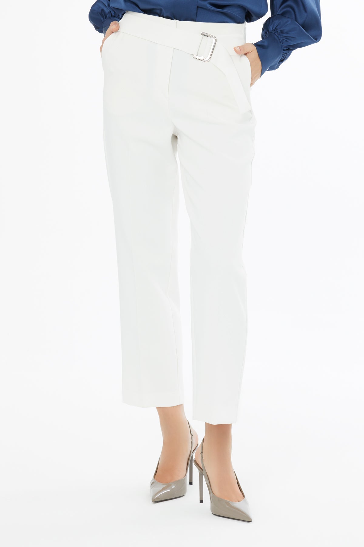 Ecru High-Waist Pants